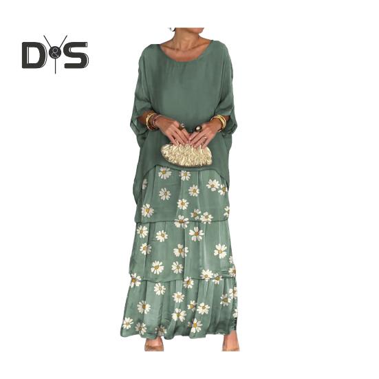 

Вечернее платье с многослойным подолом в виде торта, контрастным цветным принтом, короткими рукавами, макси-платьем, рукавами «летучая мышь», мешковатым круглым вырезом, шифоновым платьем для выпускного вечера 2XL зелёный