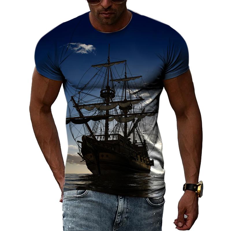 

Летние футболки с рисунком «Парусник в море» Мужская мода Повседневная личность 3D-принтер с круглым вырезом с коротким рукавом Уличная одежда Футболки Топы XXL