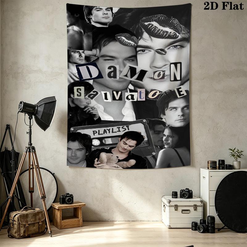 Damon Salvatore Wall Tapestry Aesthetic Wall Hanging Printed Fabric Blanket Decorative Tapestries For Bedroom Living Room Home Decor