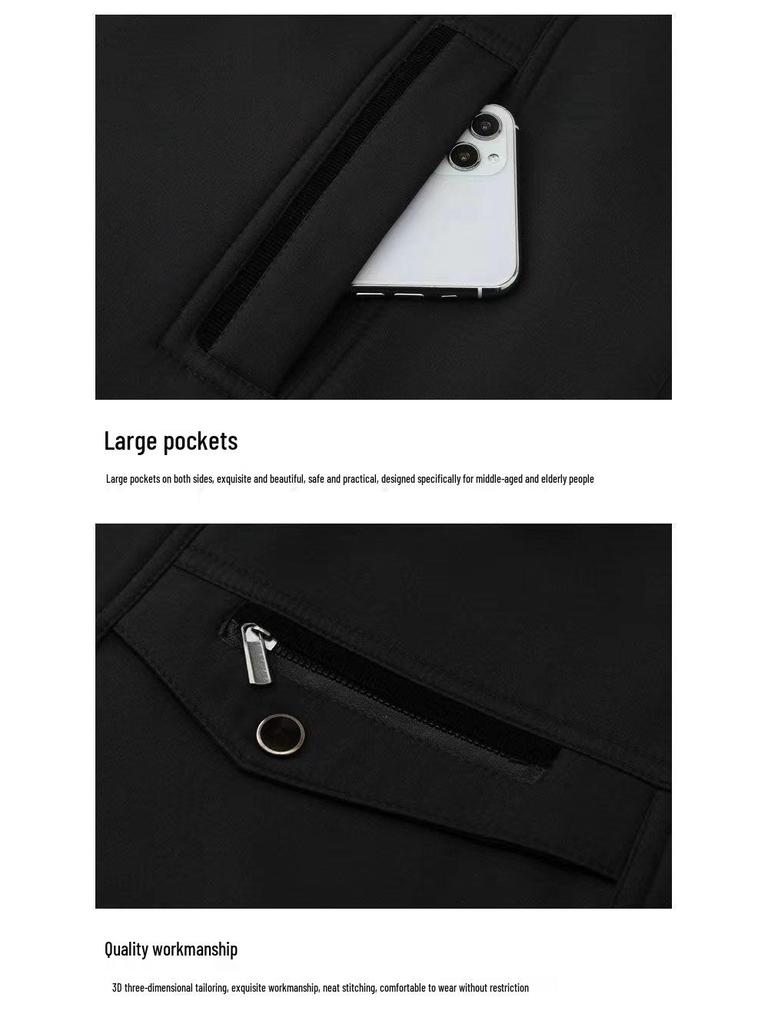 Men's Winter Coat for Seniors - Thickened Cotton Padded Jacket with Buttons for Ages 70-80