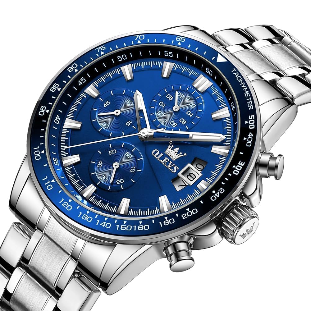 OLEVS Quartz Stylish Watch with Stainless Luminous Date Analogue for Students and Office Workers Men's Watch, Multi-Function Steel, Waterproof,