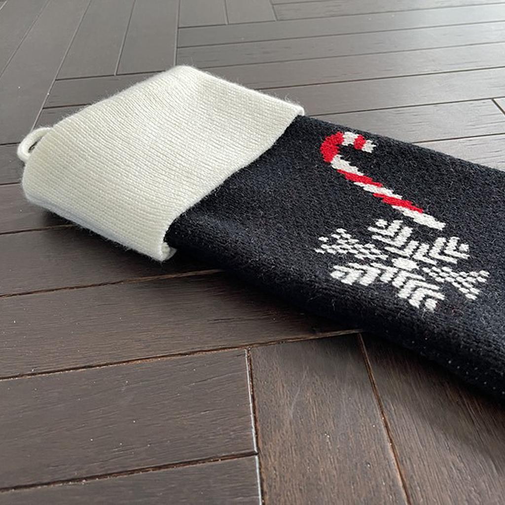 Black Candy Cane Snowflake Knitted Plush Decorative Stocking Yarn Christmas Stocking Pendant