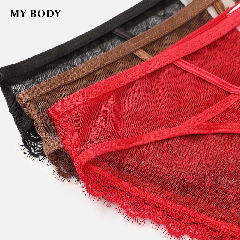 Mybody Women's Sexy Lace Mid-Waist Boxer Briefs