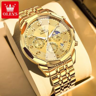 Luxury Moon Phase Quartz Watch For Men Rhombus Mirror Chronograph Dress Wristwatch Number Scale Waterproof Man Watch