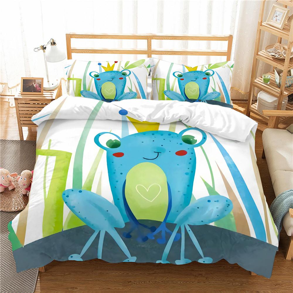 Quilt Cover Set with Pillowcase 3d Frog Printed King Queen Size Home Textiles Bedding Suit 2/3pcs Fashionable Bed Covers
