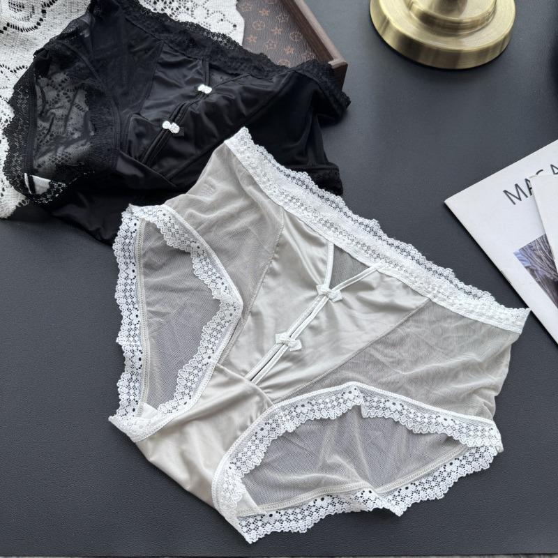 Women's Spring-summer Deep V Careful Machine Ice Screen Yarn Lace Edge Sexy Panties