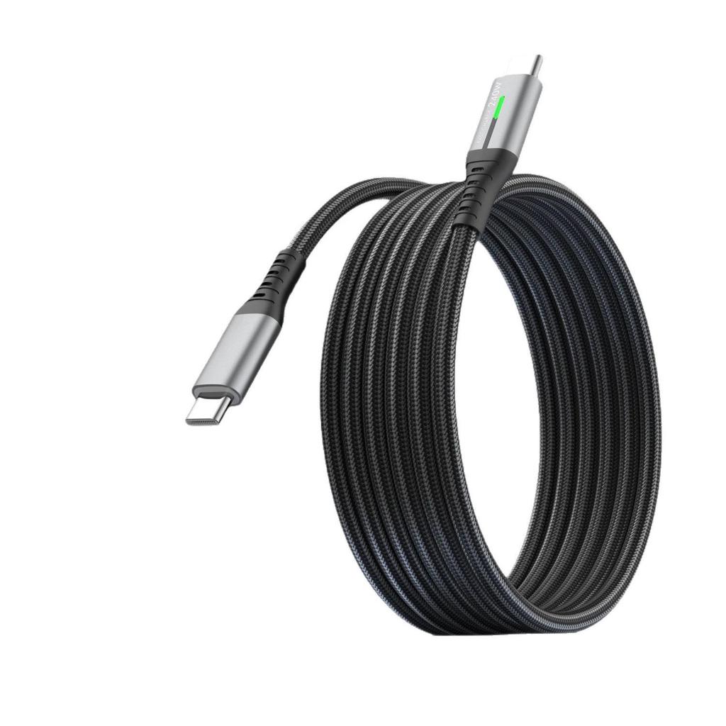 240W Dual USB-C Fast Charging Cable with LED Light for Apple, Android, Huawei Devices.