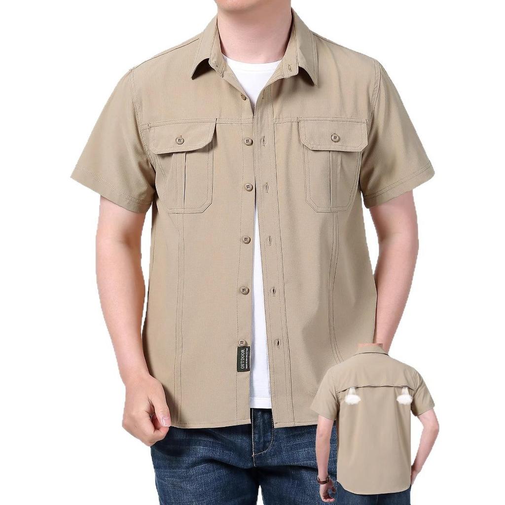 Outdoor Workwear Men's Casual Short Sleeved Shirt Summer Solid Color Shirt Men