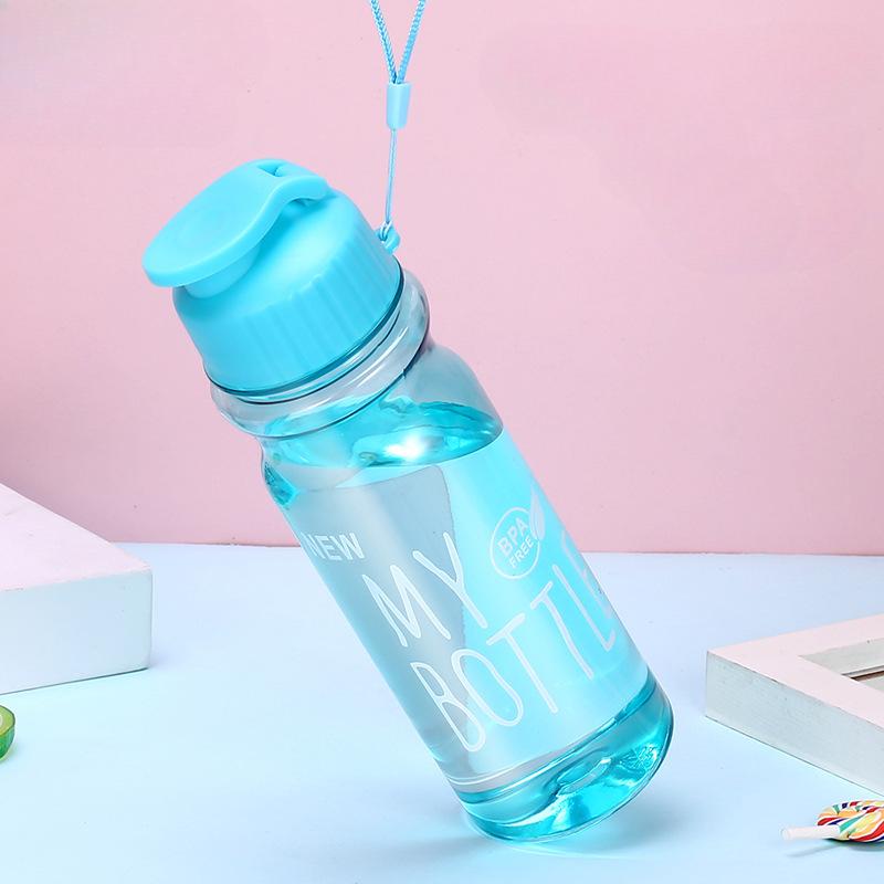 500ml Plastic Water Bottle Large Capacity Sports Cup with Anti Drop Rope Water Container Color Transparent Pet Flip Cover