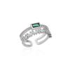 Classic Green Irregular Double Layer Zircon Rings For Women Stainless Steel Gold Plated Wedding Open Finger Ring