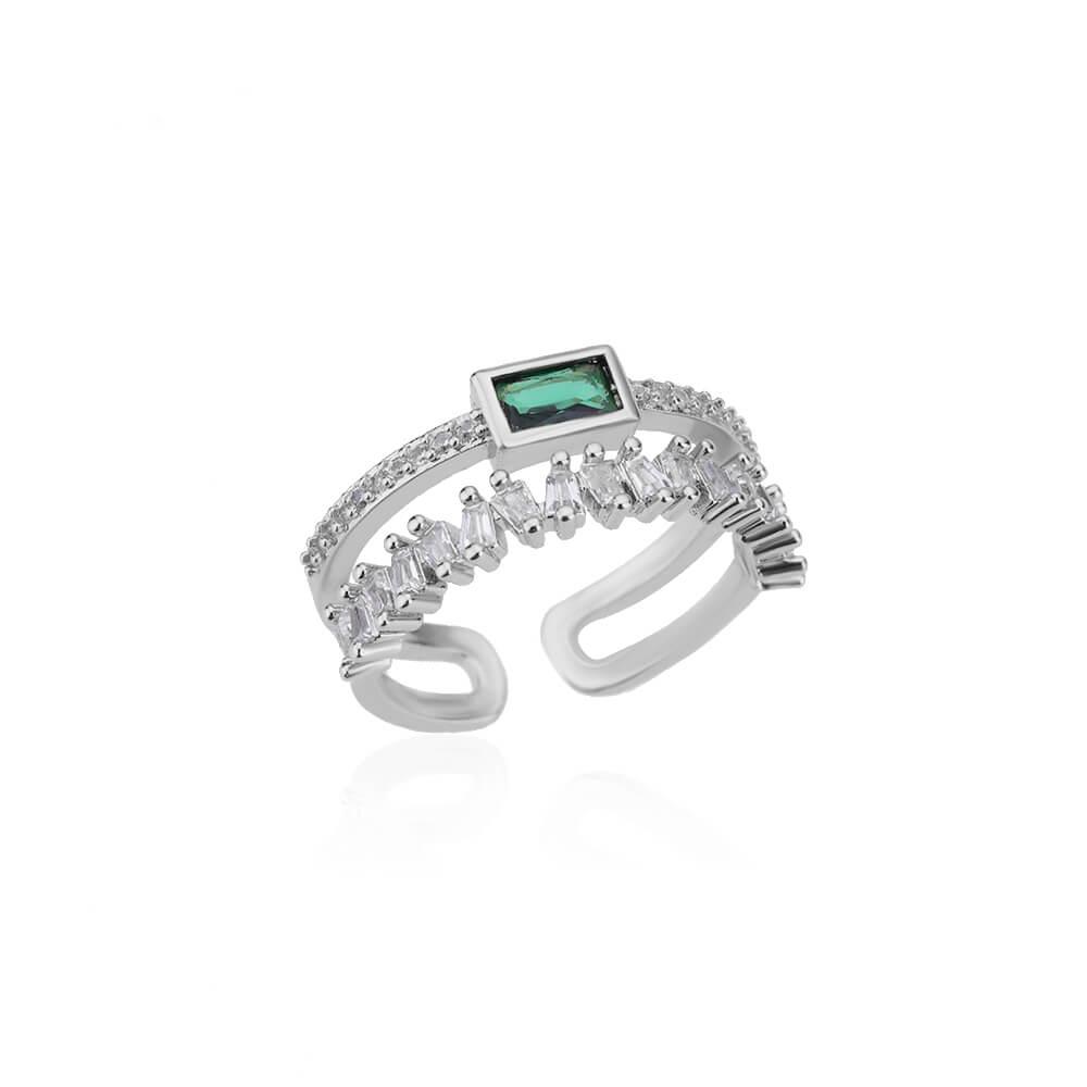 Classic Green Irregular Double Layer Zircon Rings For Women Stainless Steel Gold Plated Wedding Open Finger Ring