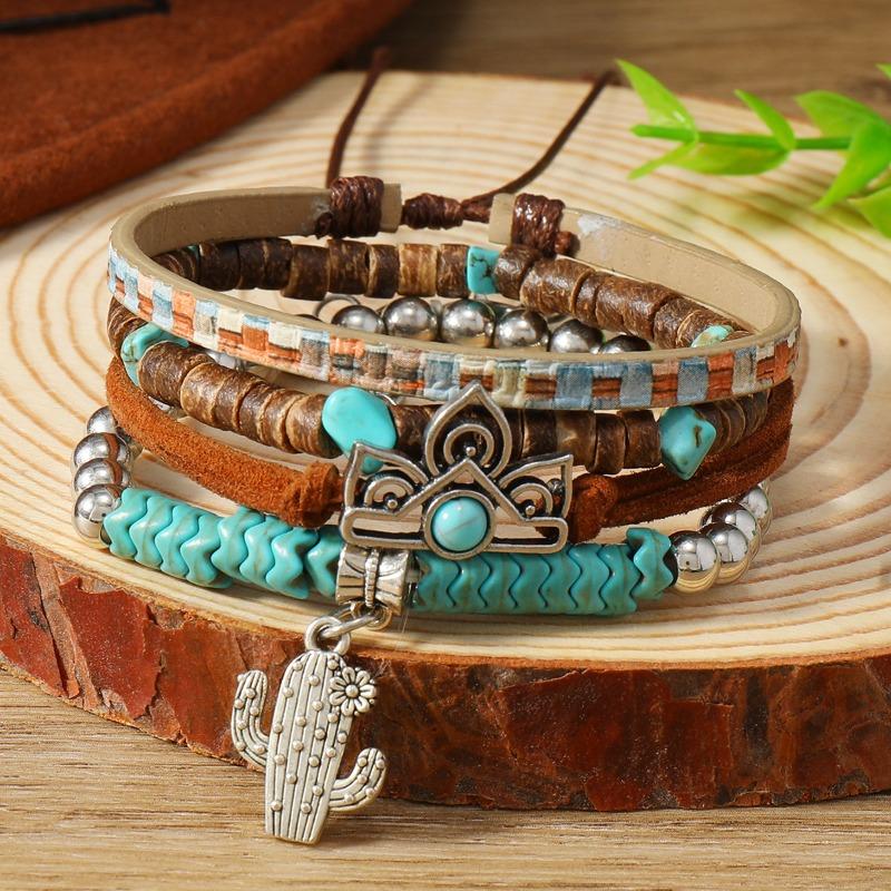 European, American Peace Tree Multi-piece Wooden Bead Beaded Bracelet Retro Simple Men's Personality Stacked Bracelet
