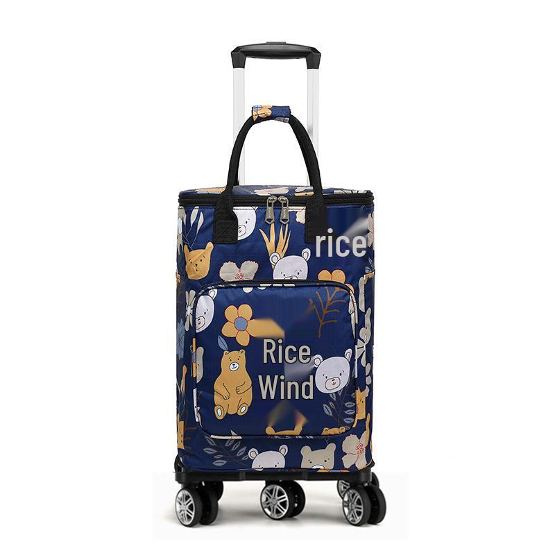 Portable Small Trolley Cart with Universal Wheels and Insulated Shopping Bag