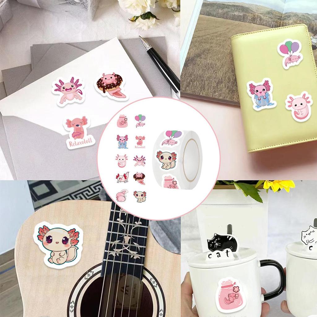 Cute Axolotl Stickers 500PCS/Roll Decals Decoration Waterproof Journaling Decoration For Classroom School Party Laptop Scrapbook