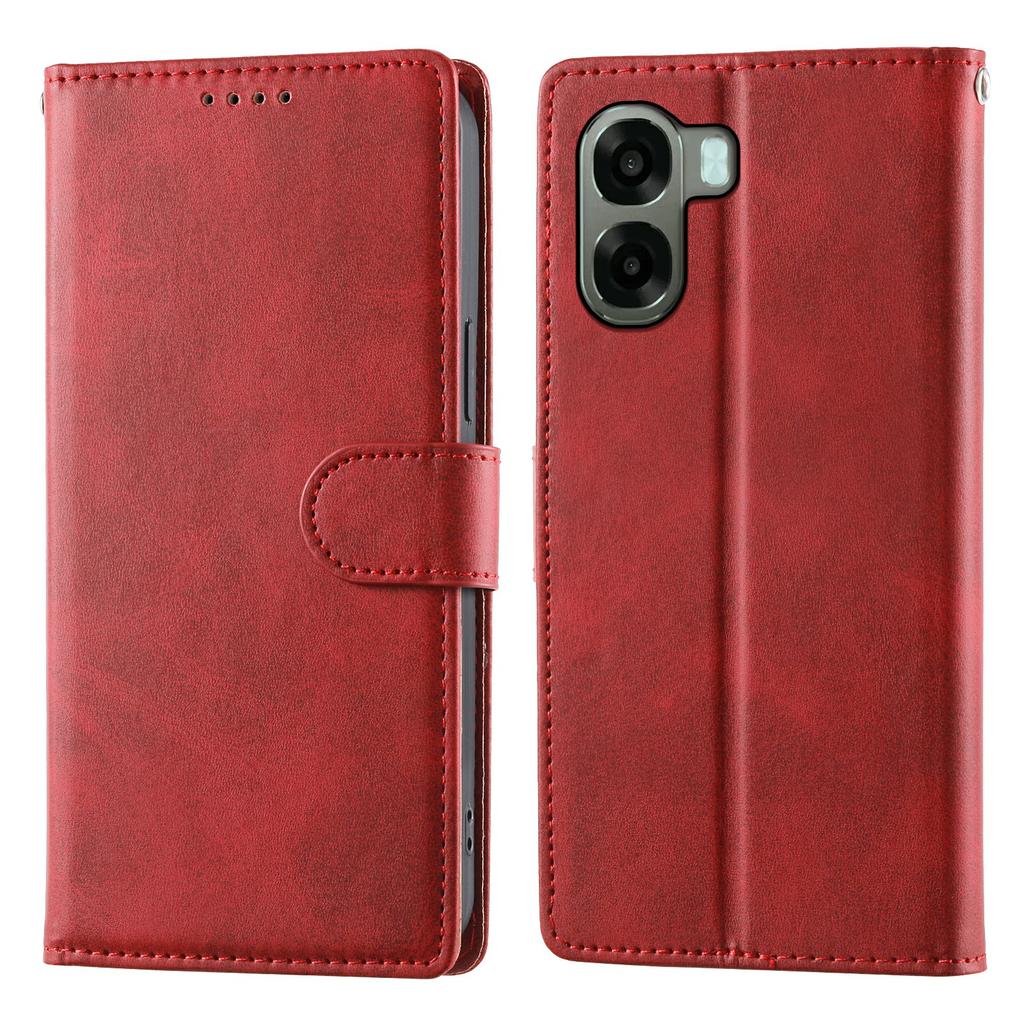 Phone Case For Oppo A6x 5G / A6x 4G Stand Wallet Calf Texture PU Leather Flip Phone Cover with Wrist Strap