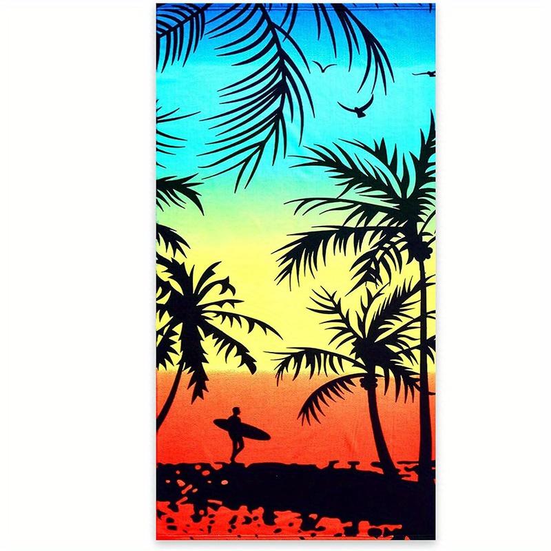 

Beach Towel Palm Trees and Surfer Sunset Pattern Sun Protection Windproof Suitable for Swimming Pool Camping Travel Blanket W40*H60(CM)