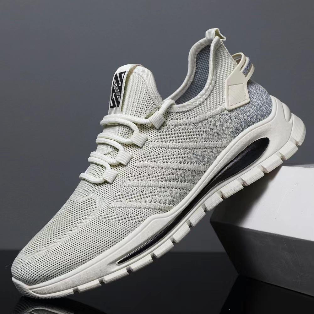

Men s shoes summer new fly-woven mesh breathable sports shoes fashion versatile shoes large size casual shoes 45 бежевий