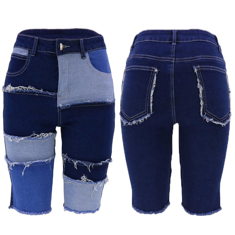 New 2026 women's denim shorts with stylish patchwork, unique mid-waist denim shorts for women