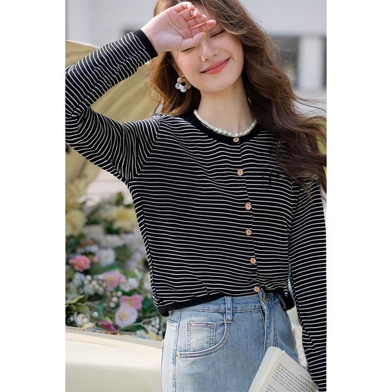 Mocana Women's Urban Casual Long Sleeve Striped Knit Top MKNJD3666