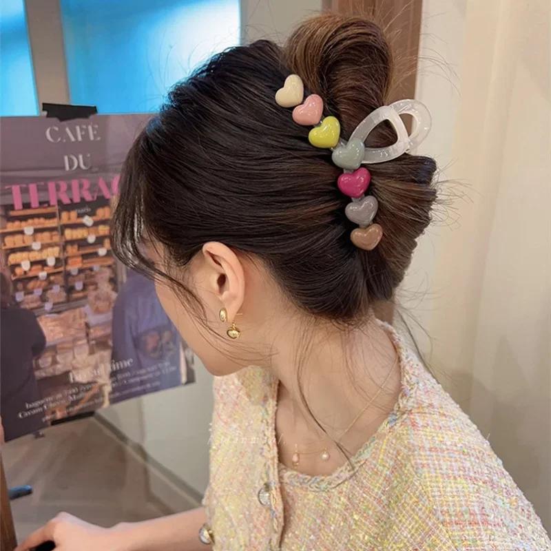 Women Hair Claw Clip Acrylic Large Size Colorful Heart Cute Hair Clips Hairpins Crab Barrettes Fashion Hair Accessories Headwear