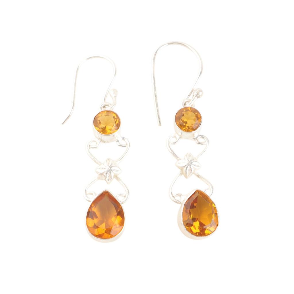 Natural Citrine Gemstone 925 Sterling Silver Jewelry Handmade Women Earrings 2" EE-156-1