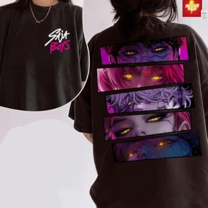 Saja Boys T-Shirt, Demon Eyes Graphic Tee Kpop Inspired Movie Shirt Size S-4XL Unisex T-Shirt XL