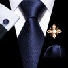 Pearl Brooch with Silk Tie for Men Vintage Floral Teal Necktie Hanky Cufflinks Gift Formal Set