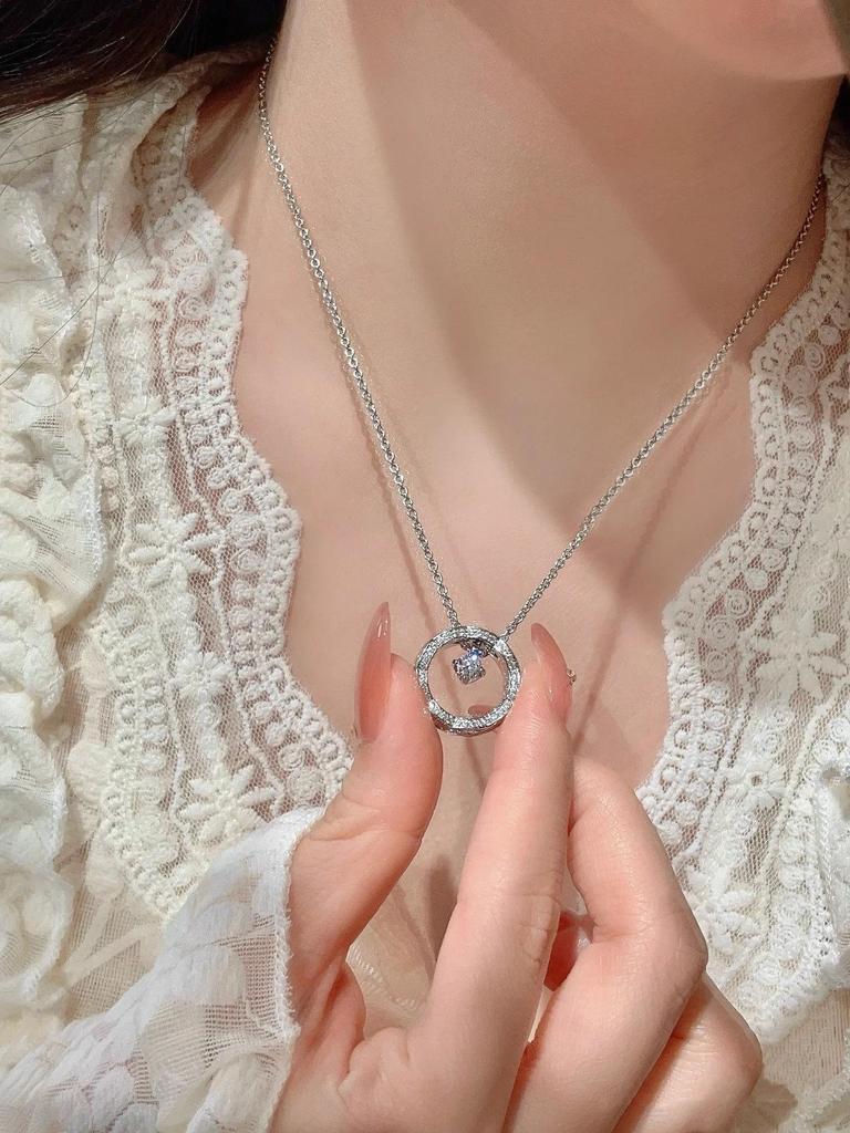 25 New Luxury Layered Lively Moon Necklace with Rhombus COCO Pendant and Round Disc