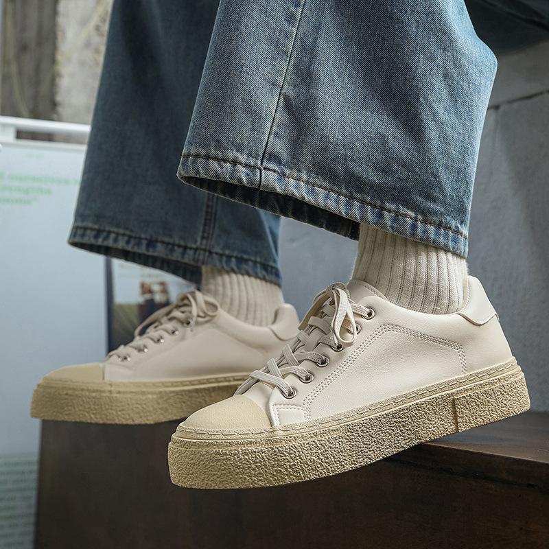 Teen Texture Small Leather Shoes Harajuku Simple Casual Board Shoes Low-top Student Lace-up Men's Shoes