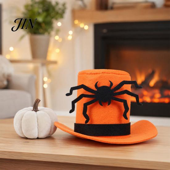 Halloween Pet Costume Accessory Cat Top Hat, Orange Dog Hat with Adjustable Strap, Comfortable Black Spider for Small Dogs Festive Party