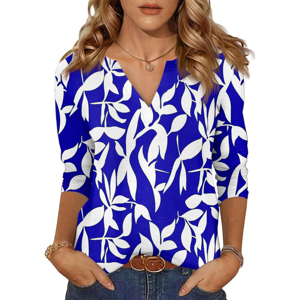 Women's Casual Fashion Sexy Comfortable V-Neck Floral Seven Sleeve Top