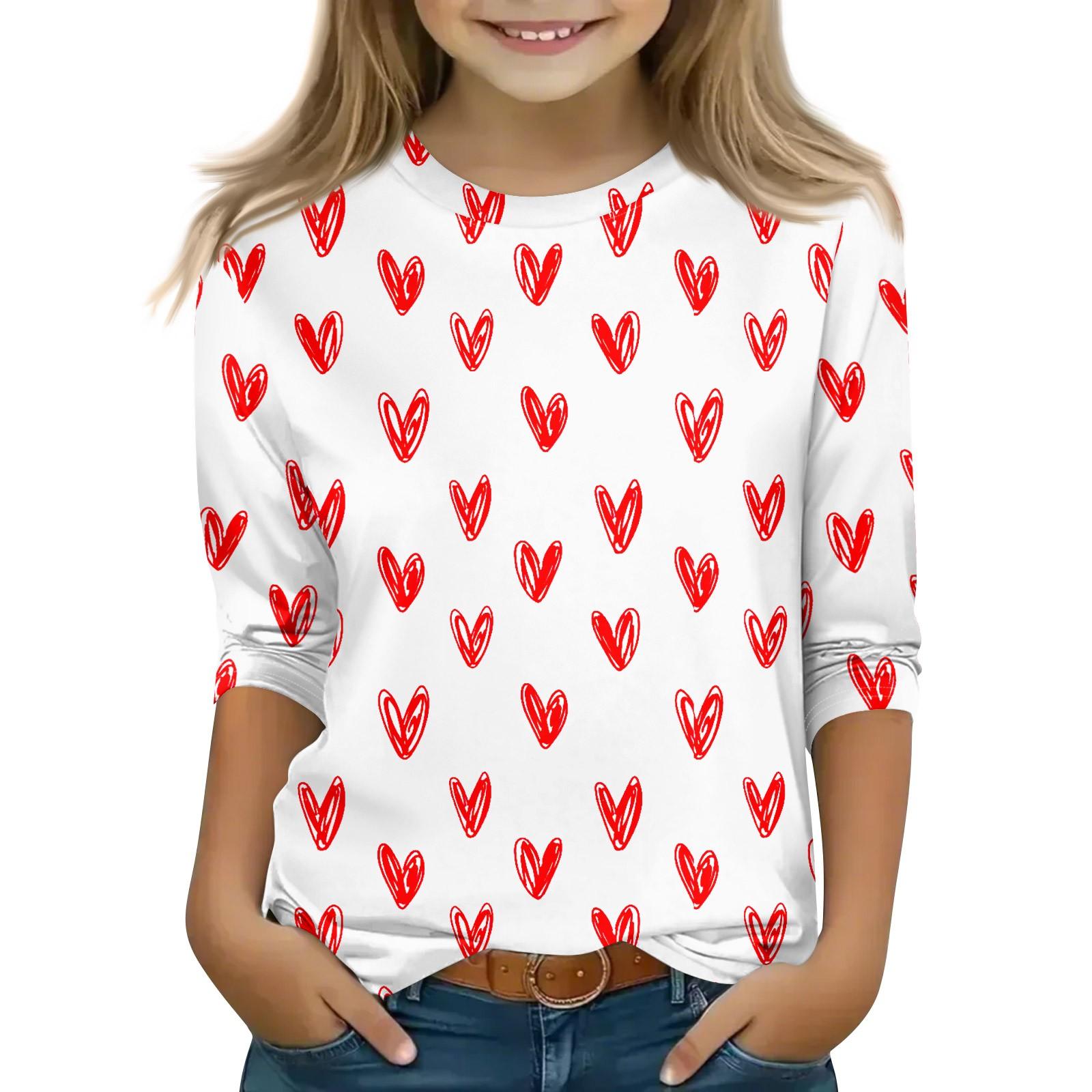 

Топы с принтом для девочек 5-16 лет с круглым вырезом и рукавами 3/4 Футболки Модные топы Наряды Футболки 140 белый