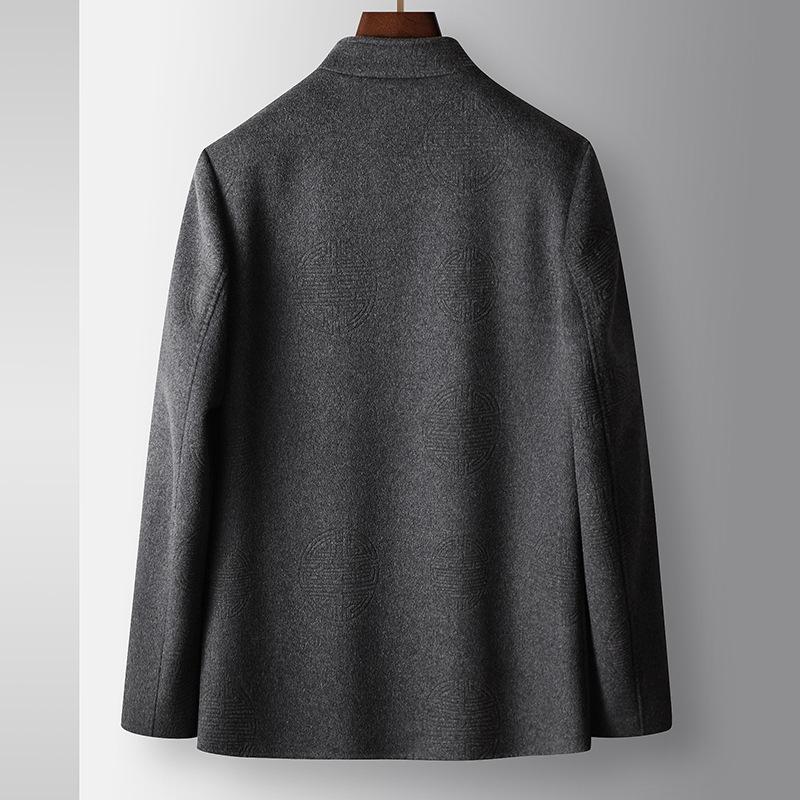 Men's Tweed Jacket Autumn and Winter Chinese Stand-up Collar Disc-buckled Tang Style Youth Unloading Down Liner Double-sided Tweed Jacket