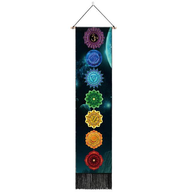 Seven Chakra Tapestry Vertical Wall Hanging Tree of Life Tapestry Tassel Yoga Meditation Tapestry for Bedroom Living Decoration
