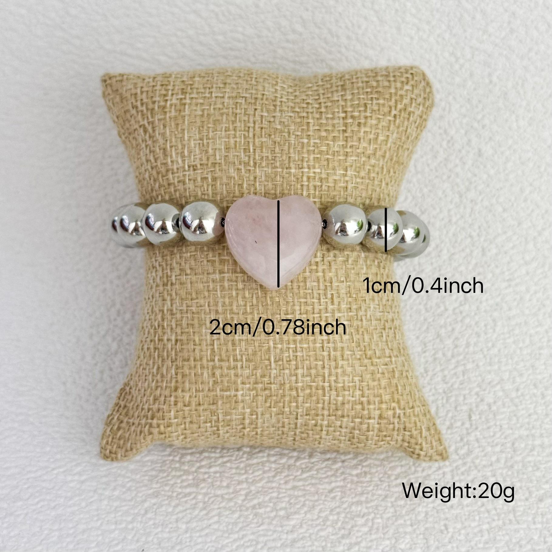 

Wind pink love natural stone beaded bracelet, gold and silver two-color metal round bead elastic bracelet.
