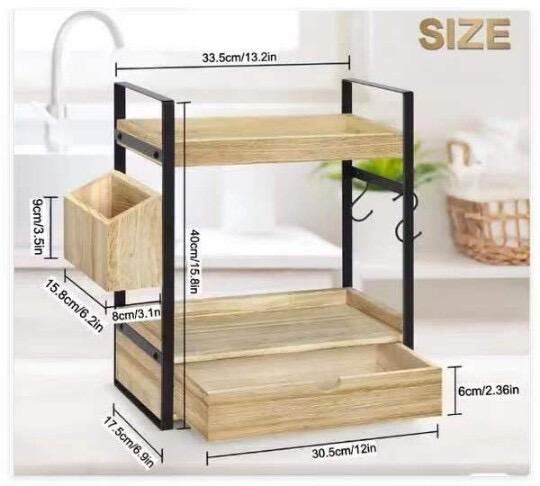 Organizzatore da Bancone per Bagno a 2 Livelli con Cassetto Organizer in Legno per Bancone per Stoccaggio, Organizer per Prodotti da Skincare per Toeletta, Scaffale da Bancone per Bagno
