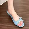 Fashion Summer New Butterfly Knot Small Heel Slippers Square Toe Open Toe Temperament Non-Slip Kitten Heel Slippers