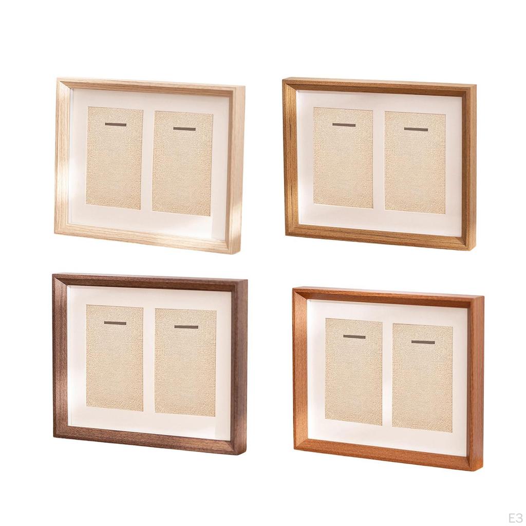 Double Medals Display Case Box Gifts Tabletop Decor Collectible Photo Frame Wood for Patches Runners