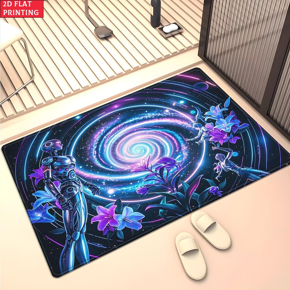 Psychedelic Galaxy Floral Mandala Rug, Colorful Boho Space Carpet for Living Room Gaming Room, Non-slip Decorative Floor Mat