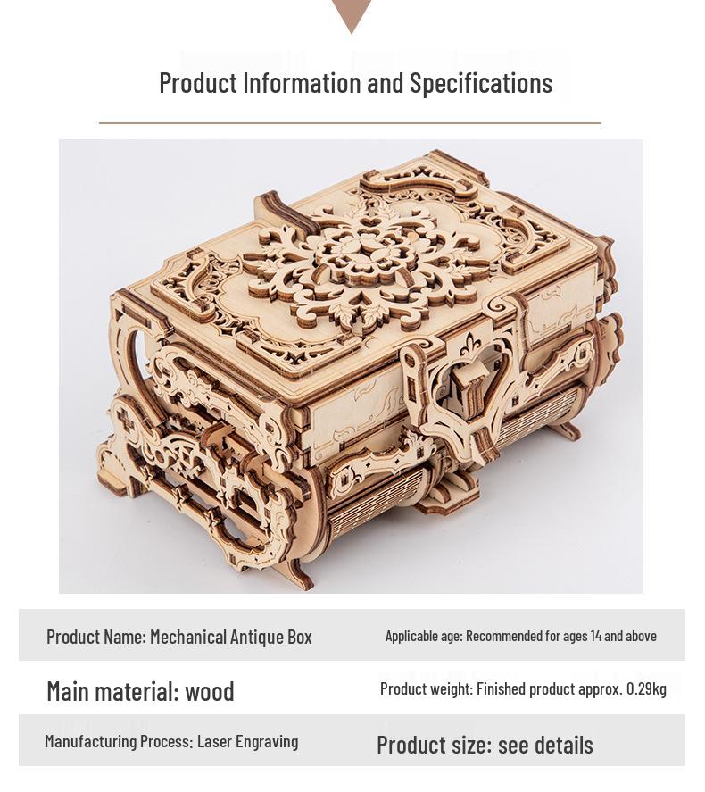 3D Wooden DIY Antique Jewelry Box Craft Gift for Kids - Movable Assembly Toy