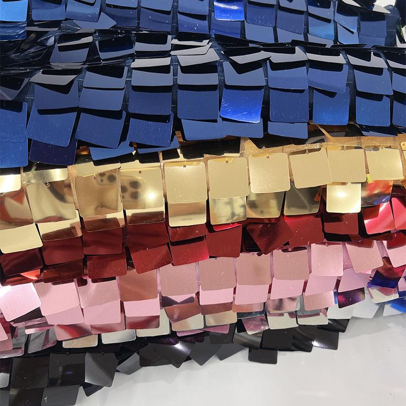 1 Yard Monochromatic Big Square Shiny Sequin Fabric DIY Party Costume Wedding Dress Clothing Home Textile Design Sewing Fabric