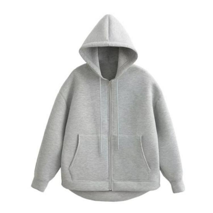 Thick Winter Hooded Sweatshirt Women Fall Zip Up Hoodie Long Sleeve Big Pockets Solid Color S светло-серый