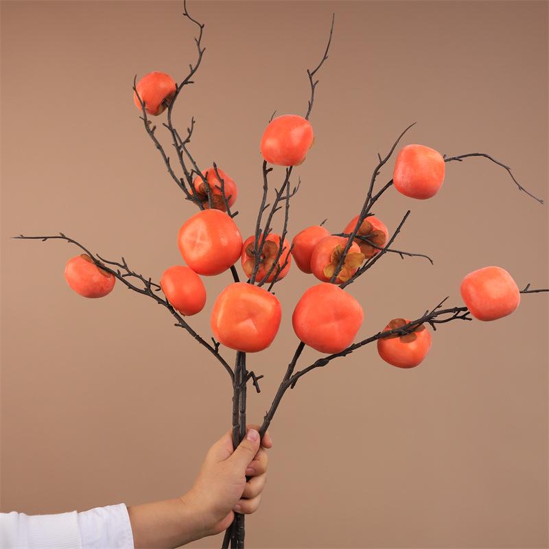 Pomegranate & Persimmon Fruit Tree Branch Bouquet: Artificial Floral Decoration for Living and Dining Rooms