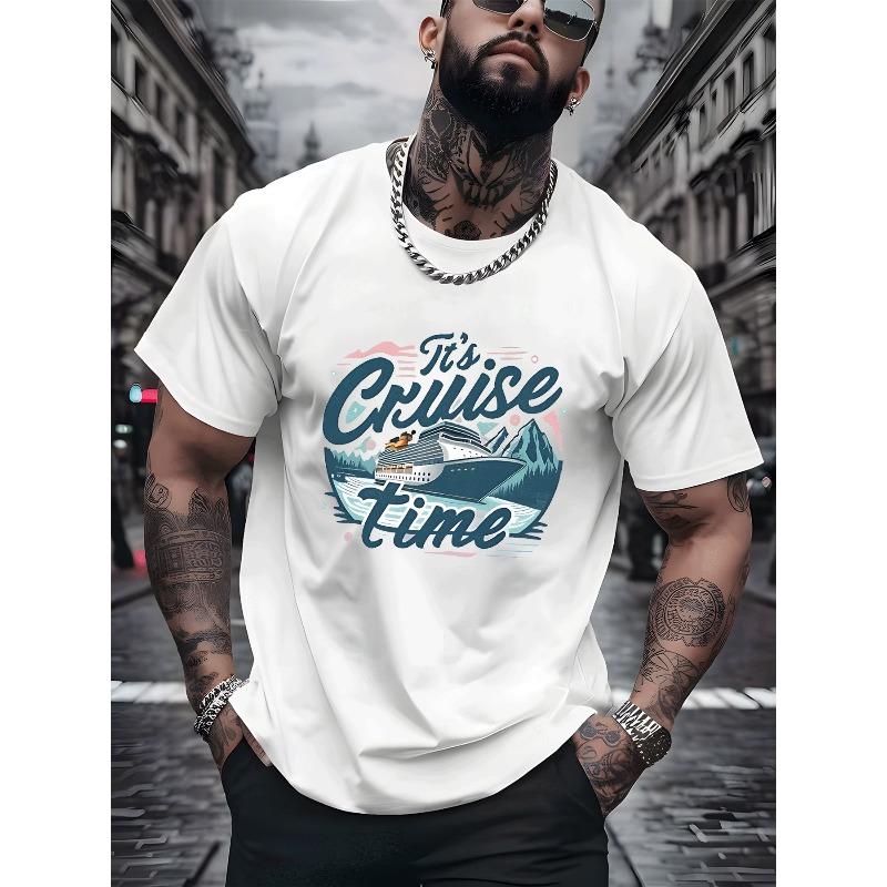 

European sizes Men S Casual T-Shirt | Cruise Ship Graphic Print, Street Style Fashion, Regular Fit, Crew Neck, Short Sleeve 4XL