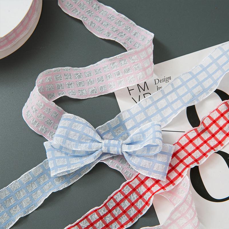 10yards Polyester For Dress Skirts Pleated Ribbon 2.5cm Gift Bow DIY Puff Wave Edge Colorful Cake Box Ribbon Plaid Satin Ribbons