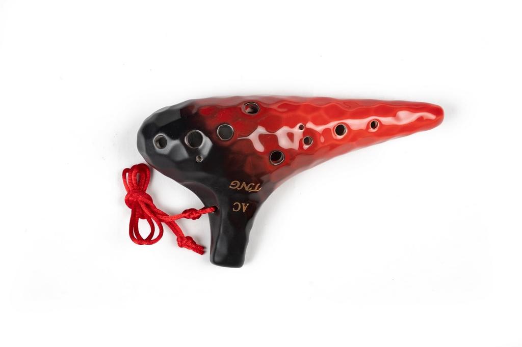 TNG Ocarina Instrument 12 High Quality Ocarina for Tube Playing Glazed Finish Ocean Wave Pattern [Alto/C Key/AC / Holes] (with Strap) (Red)