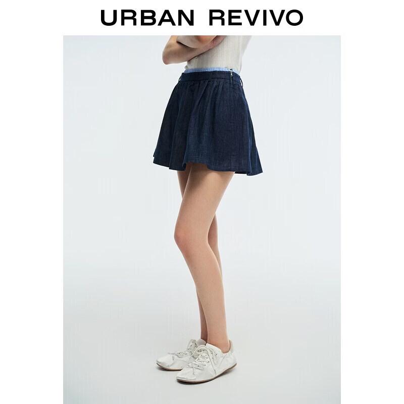 UR2026 Women's Casual Plaid Waist Denim Mini Skirt