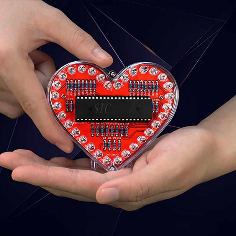 LED Světelný tok ve tvaru srdce DIY Elektronická sada s 32 barevnými LED světly DIY Sada pro pájecí praxi Napájená bateriemi
