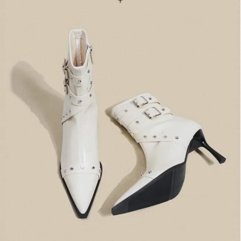Sexy Knee High Boots 2024 Winter Boots Brand Design Super High Thin Heels with Rivet Retro Fashion Cool Women Shoes Size 39