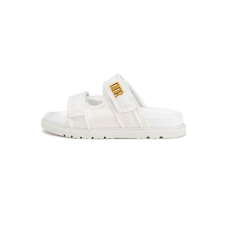 D home of the same style Velcro canvas thick-soled soft-soled open-toed slippers round head versatile holiday beach one-word cool slippers